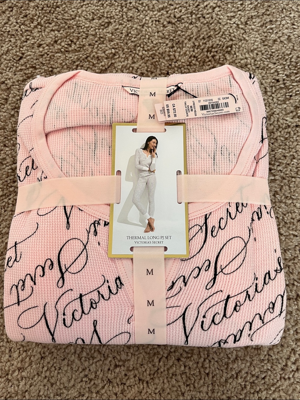 Victoria's Secret Pink Script Thermal Long Sleeve PJ Set
